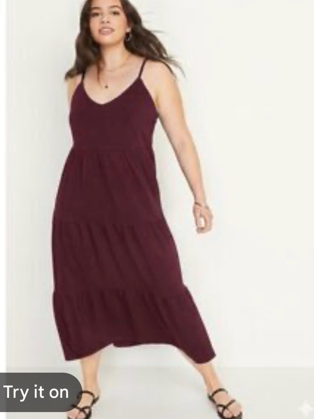 Old Navy Burgundy Sleeveless Tiered Midi Dress-XS